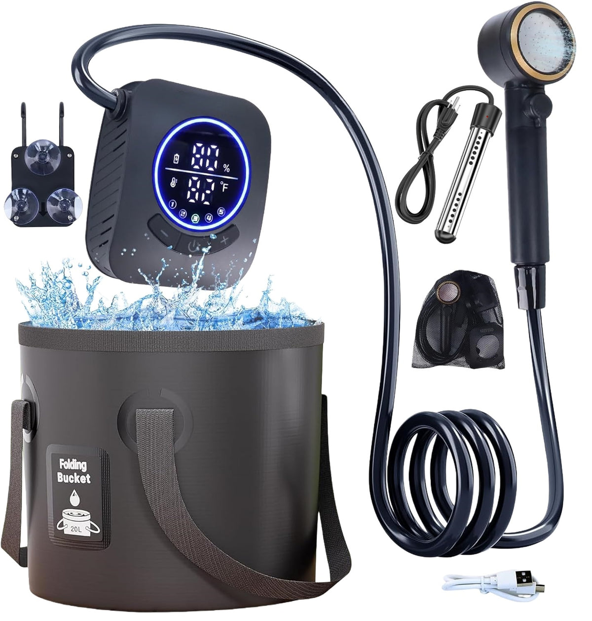 AquaHeat komplett portabel varmvatten- och campingdusch